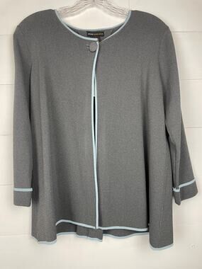 NWT Grace Dane Lewis Gray Knit Jacket Blue Piping Trim Professional Size S